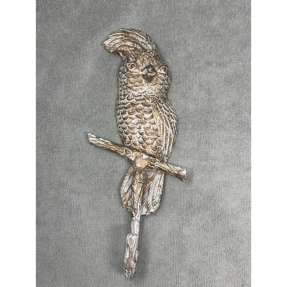 Cockatoo Wall Hook‎ Gold White Tropical Parrot Decorative Bird Hanger 9.5in